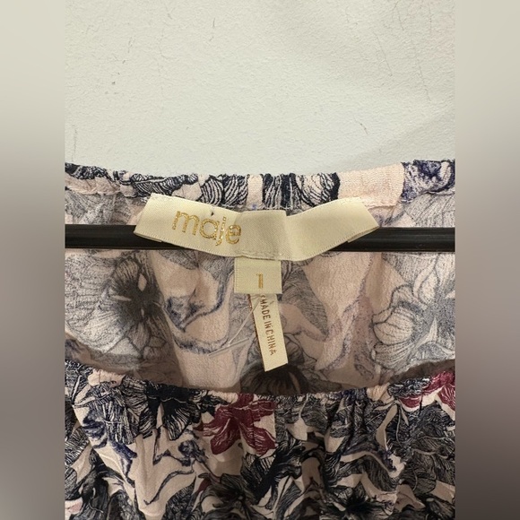 Like new-Maje Rimba Floral Monkey Print Off Shoulder High Low Midi Dress -Size 1 - Picture 3 of 12